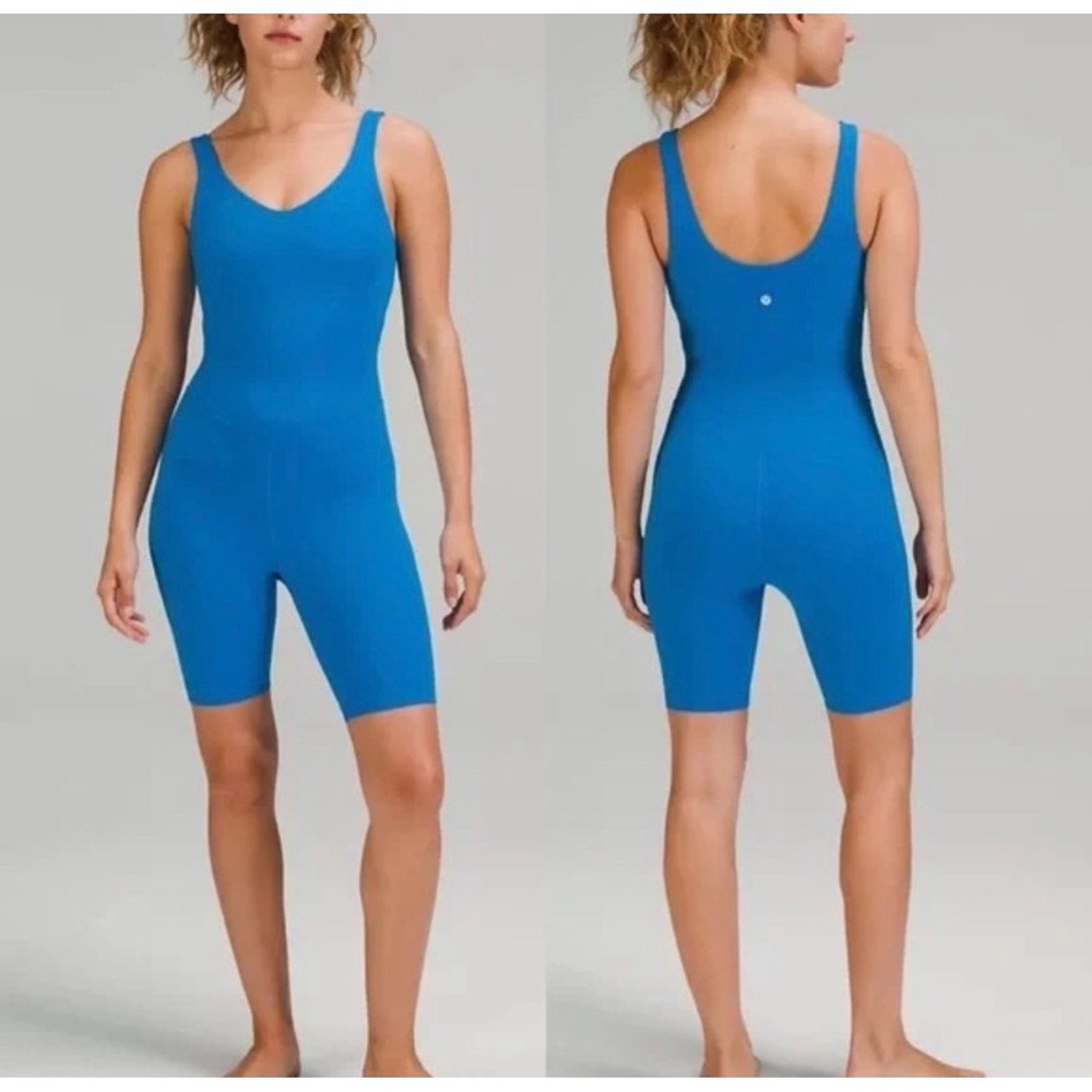 Lululemon Poolside Align Bodysuit 8 V-Neck Nulu Blue LW1DSJS Size 12